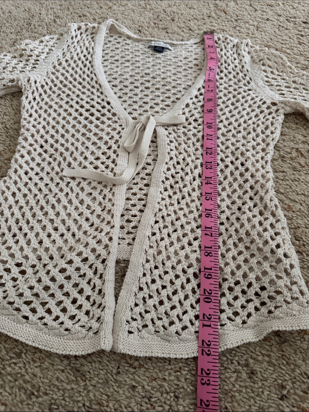 American Eagle Outfitters Open-Knit Tie-Front Cardigan in Beige S - Picture 8 of 8